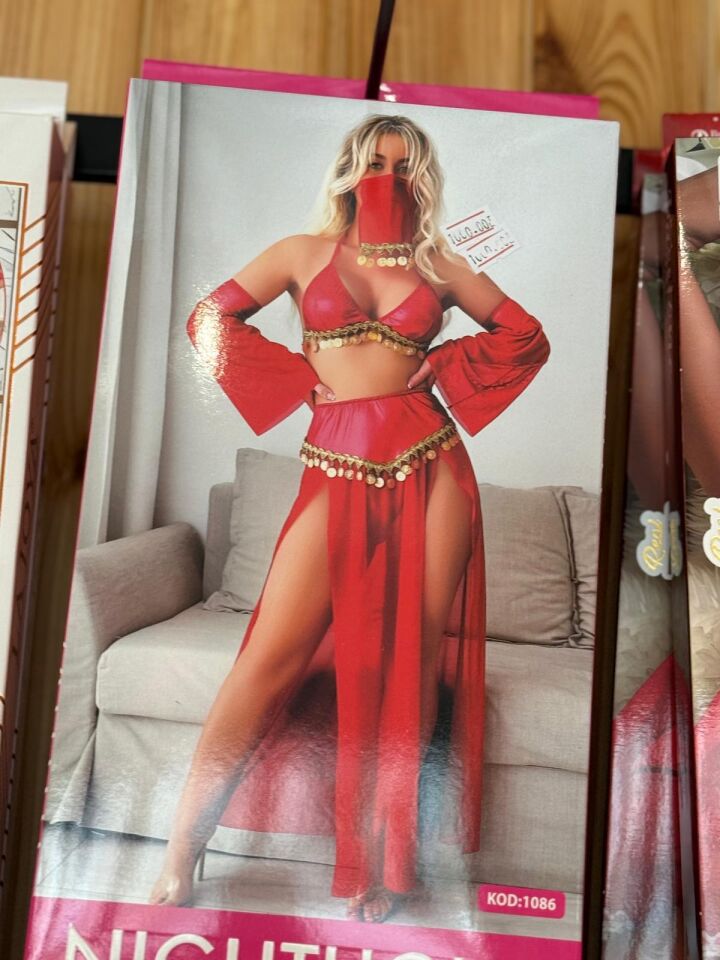 Kırmızı Peçeli Dansöz Kıyefeti