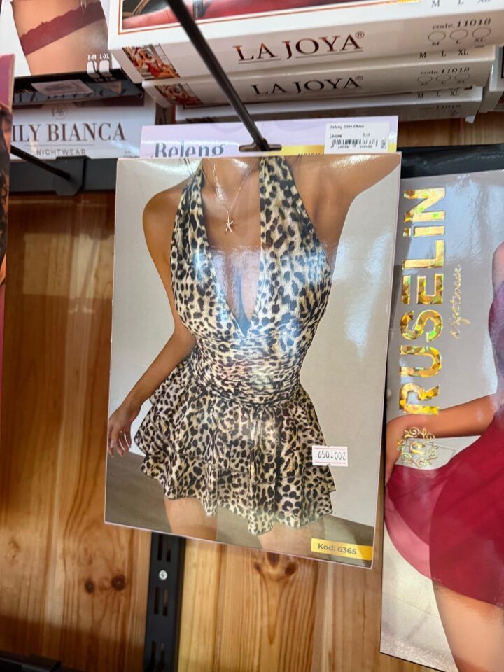 Fırfırlı Fantazi Gecelik Leopar Desen