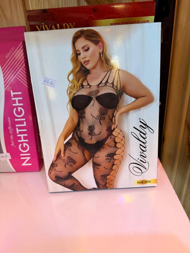 Kadın Siyah Askılı Fantezi Vücut Çorabı